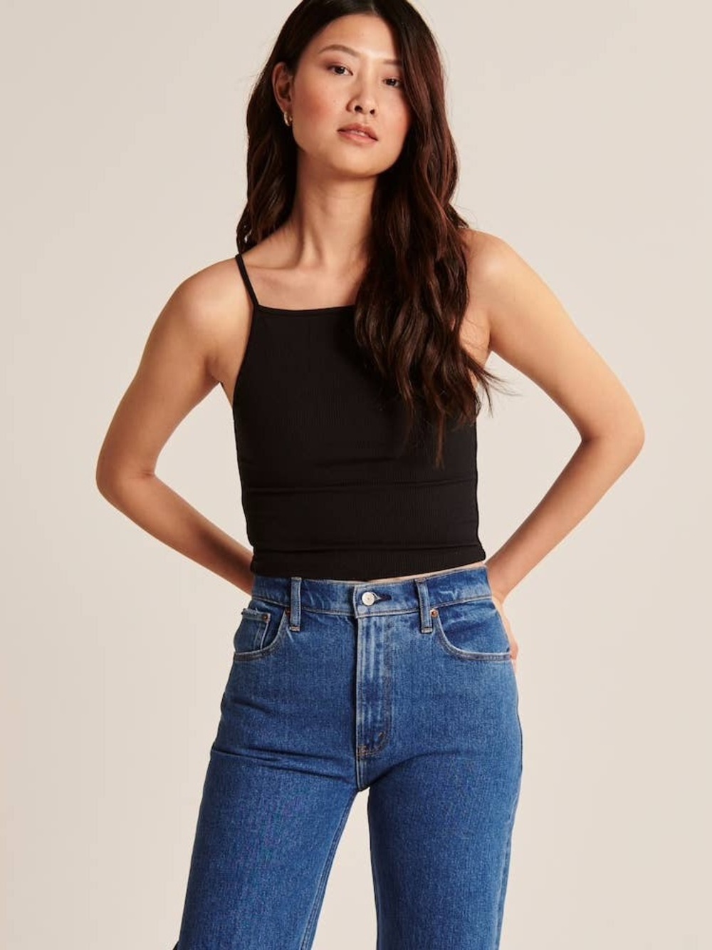 Abercrombie & Fitch Black Ribbed Slim-Fit Camisole